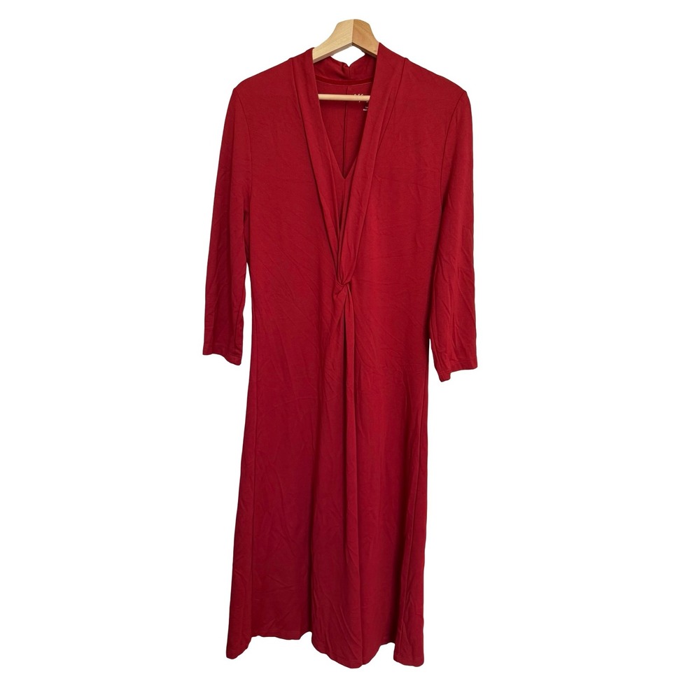 Soft Surroundings Rust Twist Front V-Neck Midi Dress A Line Large Jersey Knit